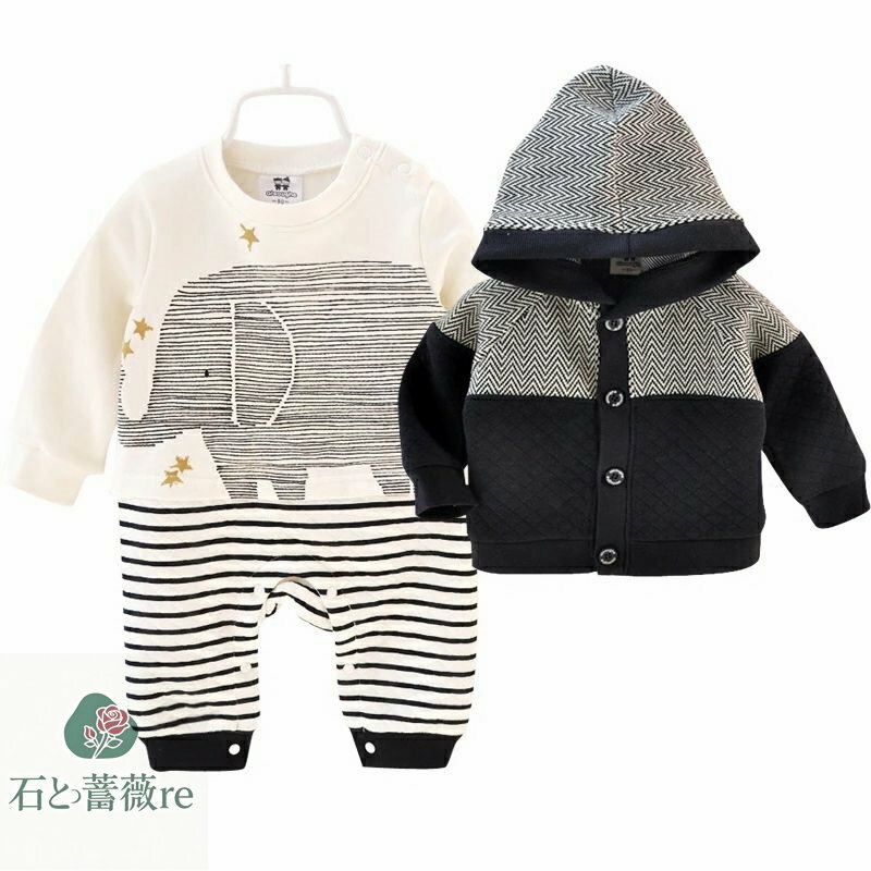 【2点セット カジュアルセットアップ】セットアップ カバーオール ジャケット ロンパース トップス 男の子 女の子 ユニセックス ベビー 新生児 春 秋 冬 キ...