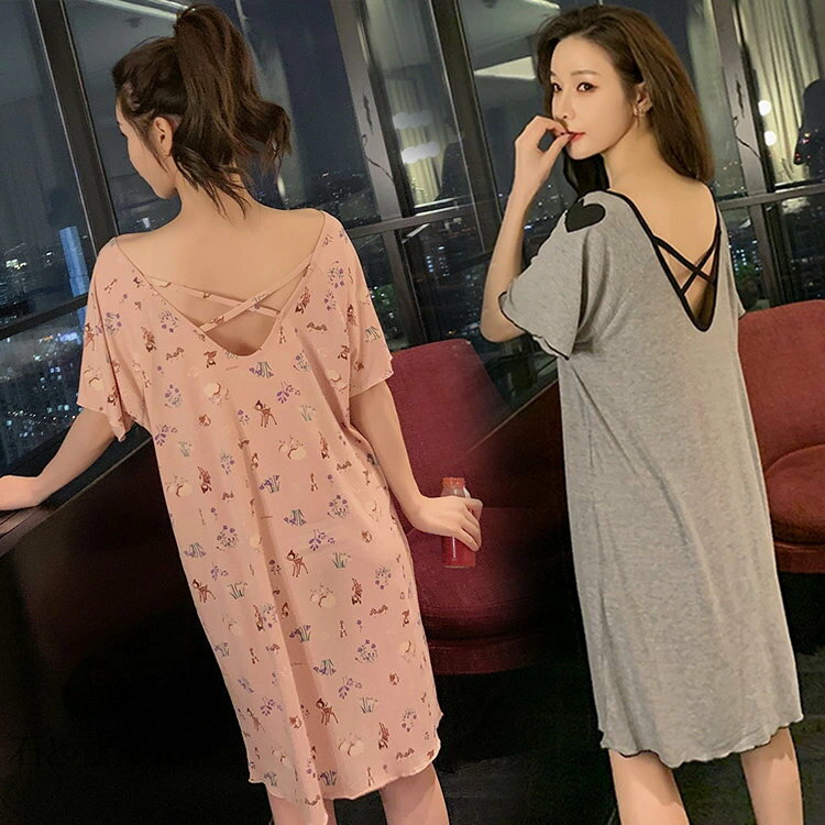 ネグリジェ レディース 春夏パジャマ 半袖ワンピース ロングネグリジェ モーダル 背中出し ナイトロー..