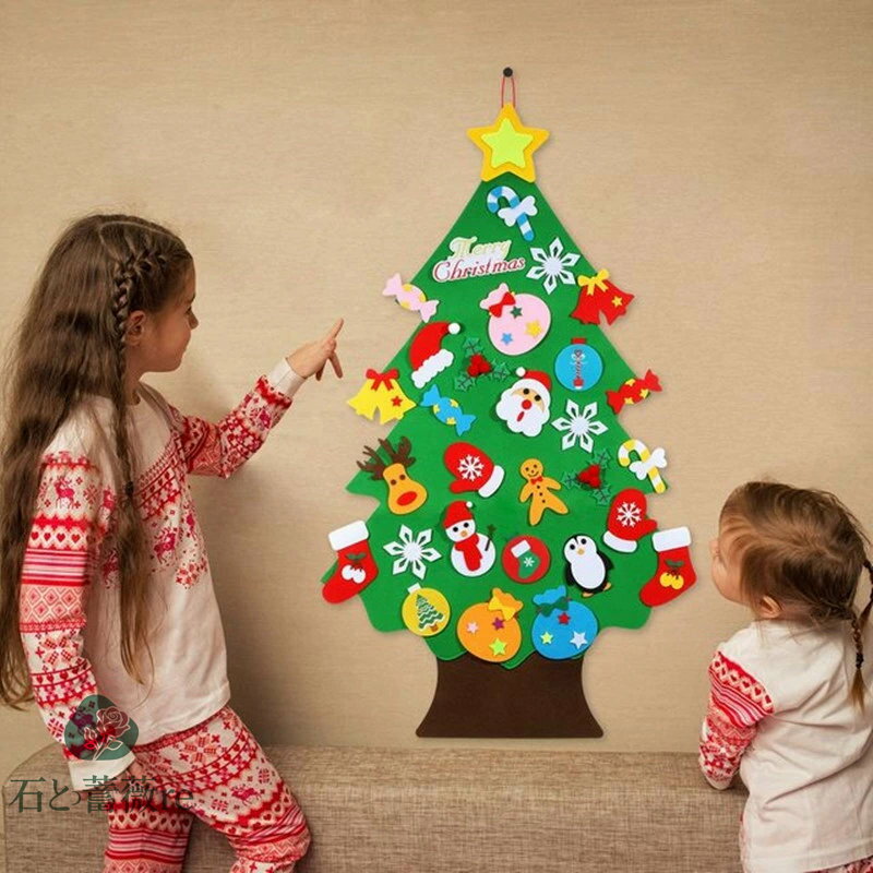 クリスマスツリー DIY フェルトツリー 子供 壁掛け タペストリー クリスマスオーナメント 面ファスナー..