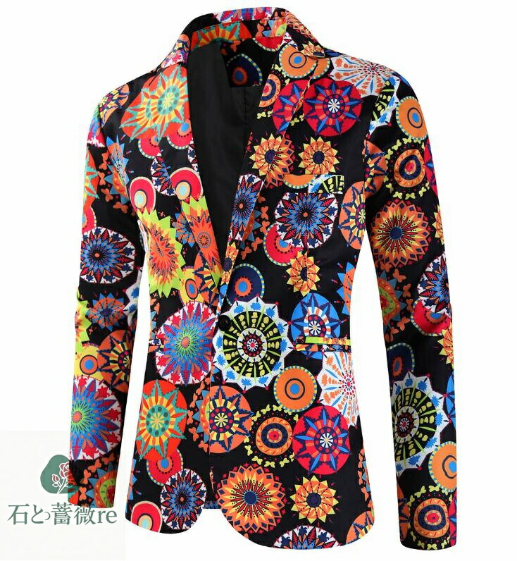 メンズ スーツセット クリスマススーツ 花火柄 長袖タキシードジャケット 単品/パンツ2点セット ハロウィン スーツ二次会コスプレステージ演出服アウター 舞台ダンスウェア 団体服 発表会 カラオケジャケット パーティー年会写真撮影