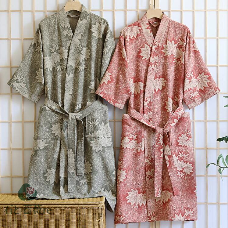 バスローブ　木の花柄レディースパジャマ　ガーゼコットン100％　ルームウェア　女性用バスローブ 5色ローブドレス　日系　風呂 温泉 ナイトガウン 通気 ホテル 乾きやすい 風呂上がり吸水 出産祝い 人気