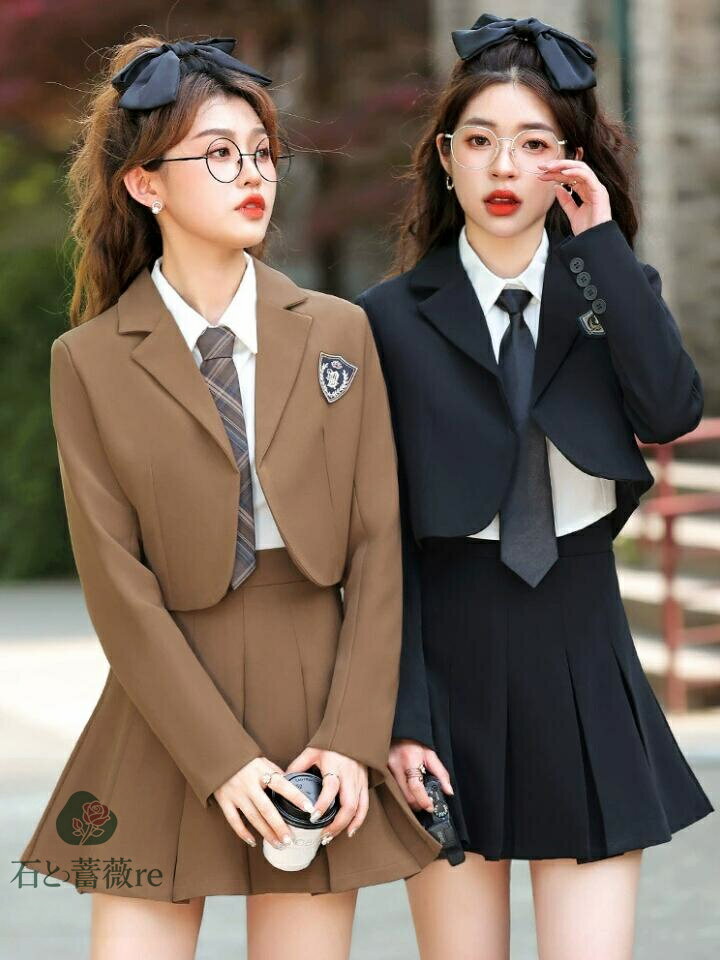 レディース制服スーツ 学園風スーツセット セーラー服 長袖スーツジャケットミニスカート 女性JK制服2/3点セット ショート丈コート フォーマル 学生服 スクー...