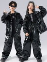 キッズジャズヒップホップダンス衣装 黒pu素材子供ダンスウェア 光沢あり タンクトップ tシャツ 春秋2点/3点セットアップ ライダースジャケット 舞台演出服 ...