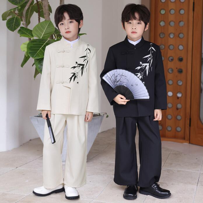 子供スーツ 中華民国男の子スーツセット 竹柄プリント 唐装 男の子中山装 ステンカラージャケット スーツパンツ2点/3点セットアップ フォーマルスーツ ジュニア...