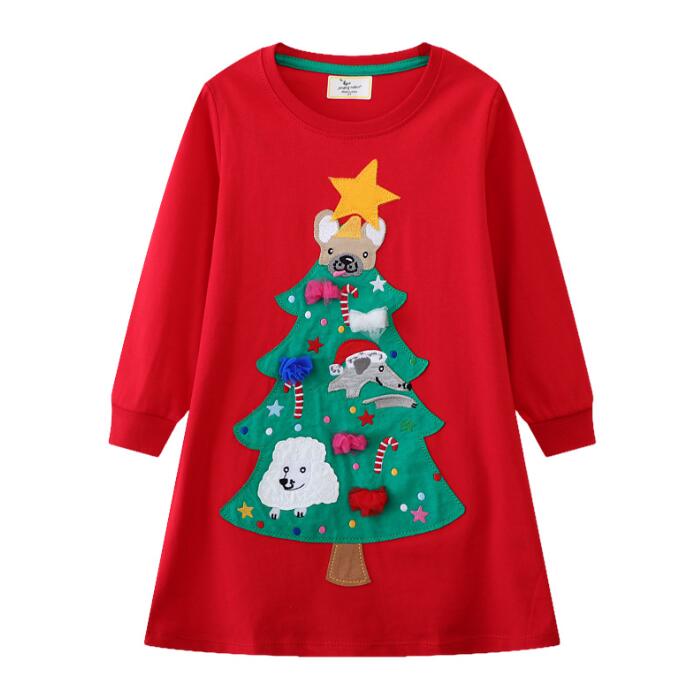 女の子パーカーワンピース　クリスマスツリー　長袖ワンピース　子供ブルオーバー　Christmasワンピー..