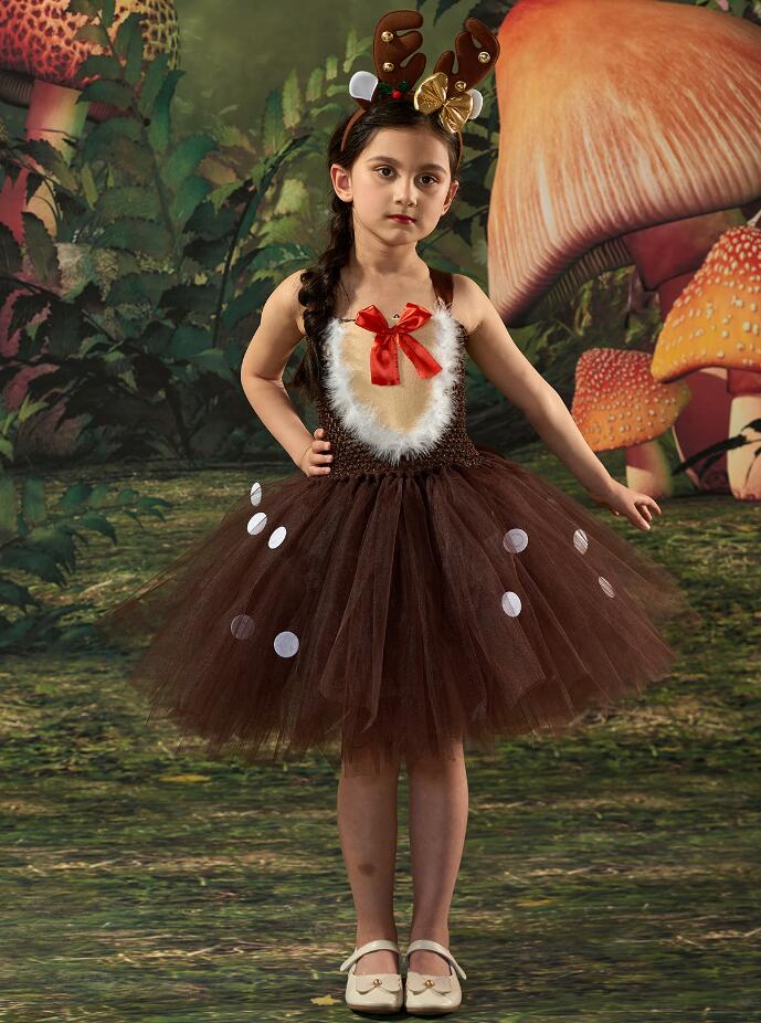 子供クリスマスコスプレワンピース　子供衣装動物変身鹿コスプレワンピース　女の子チュールスカート　..