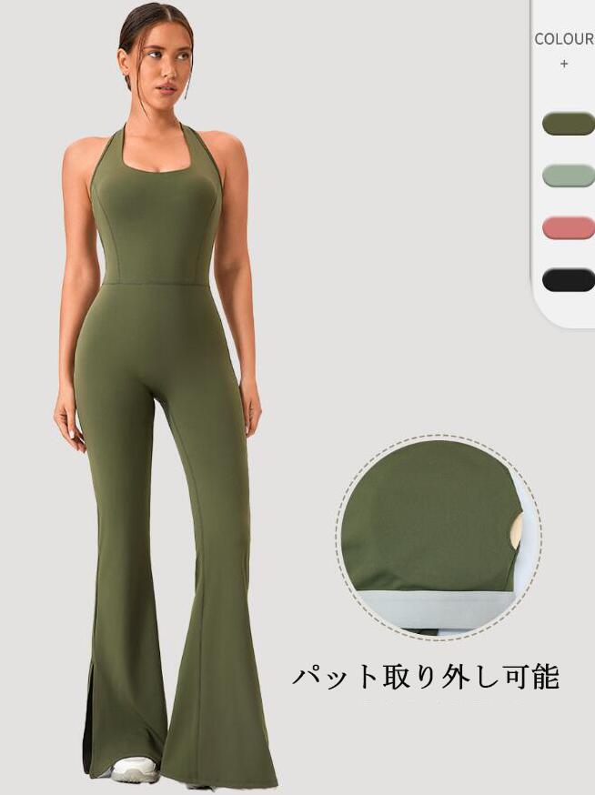 レディースオーバーオール ストレッチ性よい オールインワン 欧米風 パンツドレス スリットガウチョパンツ ヨガ ラテン社交ダンス衣装 カジュアル フィットネス ランニング トレーニング