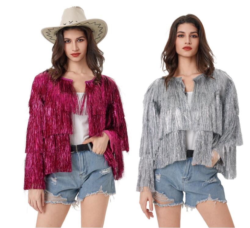 レディースフランジジャケット　かっこいいカーディガン　ジャズヒップホップ舞台ダンス衣装　ステージ..