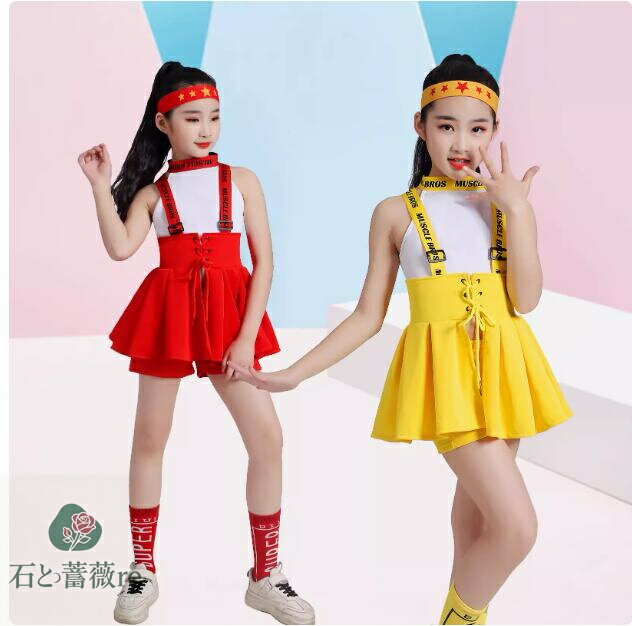 女の子ダンス服　チアガール　サロペット　キュロットスカート　タンクトップ　運動会　100-170　チア..