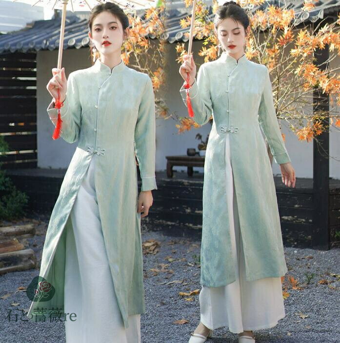 中華漢服 チャイナドレス　ガウチョパンツ　エスニック　レディースチャイナ改良漢服　中華シャツワン..