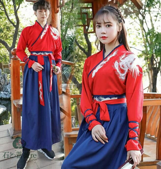 コスプレ衣装 中華風 男女兼用 チャイナ服 コスチューム 小袖 カップルペア ハロウィン 衣装 メンズ レディース フェニックス柄 漢服 中華服 鳳凰 タンチョウ エスニック 刺しゅう ブラウス スカート 振袖 ロング丈 羽織古代 時代劇 コスチューム 和風 仮装 変装 S-4XL