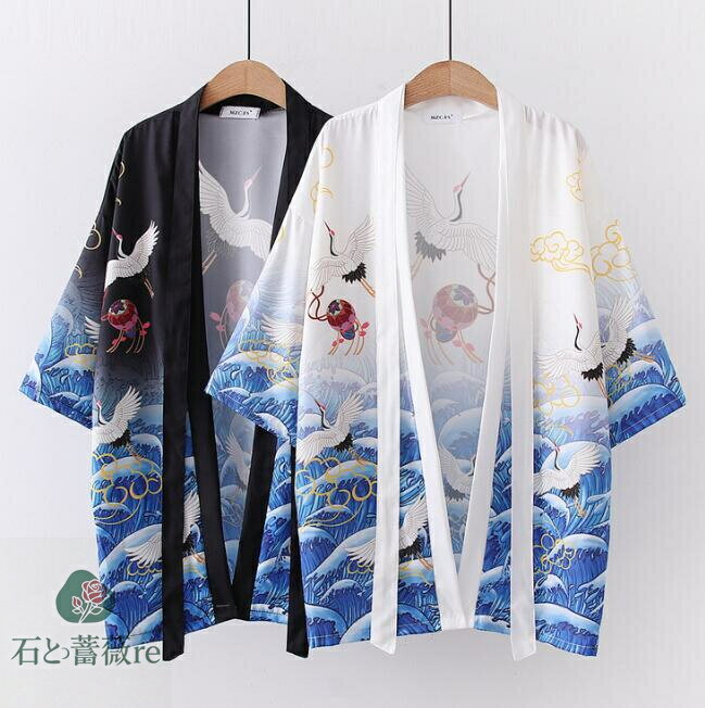 羽織 着物風 レディースカーディガン　ベルトあり　甚平和式 羽織　5分袖 和風 浴衣風アウター　夏 ル..