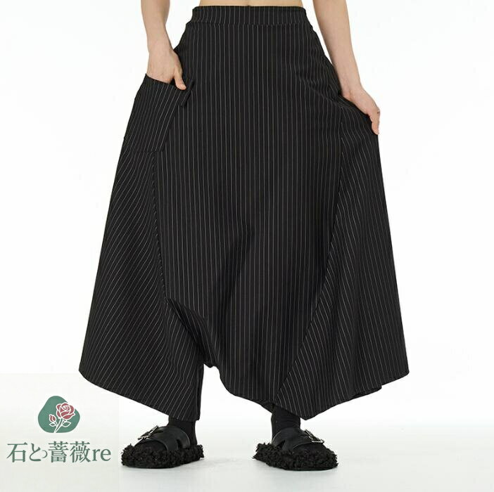 レディース低い裾サルエルパンツ ゆったり ストライプ柄 無地 サルエル 袴パンツ 無地 ヒップホップ風ガウチョパンツ チノパン ワイドパンツ 舞台衣装ガウチョパンツ アラジンパンツムササビ ダンス衣装