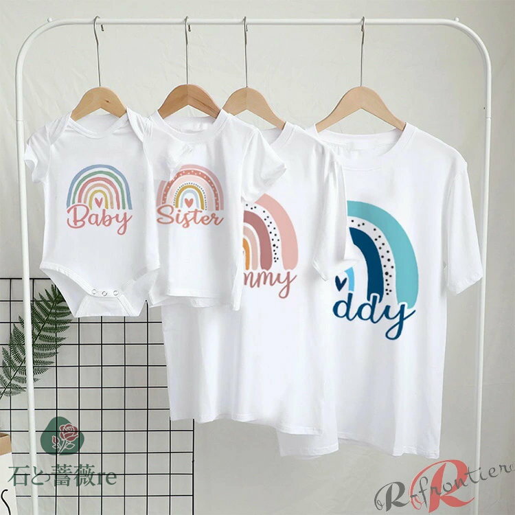 親子 ペアルック tシャツ 親子 お揃い ロンパース 赤ちゃん ママ 娘 おそろい ハート ペアtシャツ レイ..