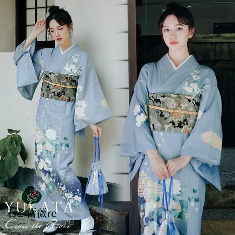 浴衣 高校生 レディース 浴衣 浴衣セット 浴衣 中学生 帯セット 青 花柄 ゆかた 2点セット 夏 ...
