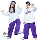 ヒップホップ 衣装 キッズ ダンス 衣装 トップス 白 パンツ 紫 キッズダンス衣装 セットアップ 女の子 男の子 トレーナー 練習着 カジュアル ストリート系