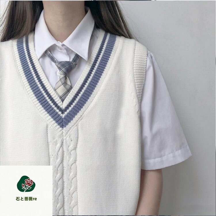 スクールセーターVネックライン入り綿コットン長袖セーターノースリーブニットベストスクールベストケーブル韓国制服セーター男女兼用学生服通学中学生高校生学生服レディースメンズユニセックスJK制服