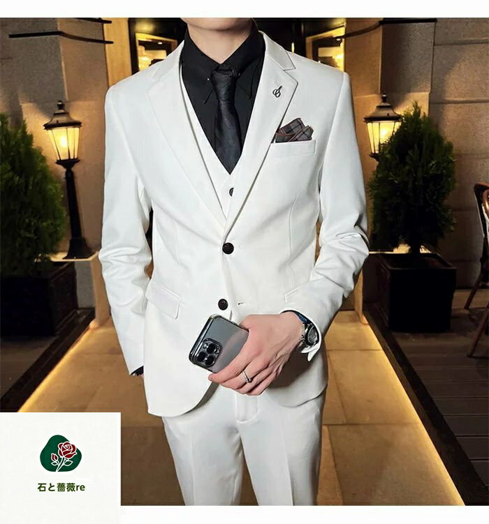 「品質良い」人気新作 紳士服 スリーピース メンズ タキシード 白 5色選択可 おしゃれスーツ 結婚式 礼服 メンズスーツ パンツスーツ フォーマル 発表会用スーツ 二次会 ビジネス リクルートスーツ オフィス 通勤就活面接 お呼ばれ パーティー 大人