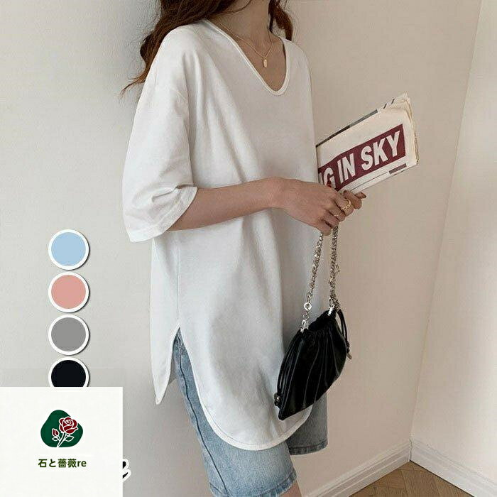 樂天商城 - トップスTシャツ40代レディース上品春夏新作ブラウス半袖Tシャツオシャレスリット裾白TシャツゆったりTシャツカジュアル韓国風