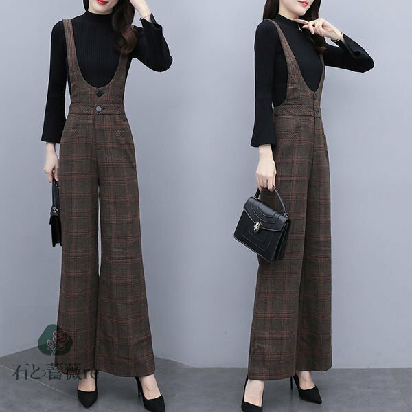 セットアップ レディース 「S~2XL」パンツスーツ 上下セット ワイドパンツ トップス+オールインワン ゆ..