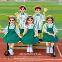 ドット柄 グリーン 半袖 シャツ チアガール キッズダンス 衣装 セットアップ ステージ衣装 子供 チアダンス jazz K-POP 応援団 発表会 練習着 舞...