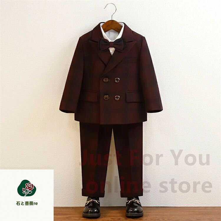 石と薔薇reのスーツ 子供 フォーマル スーツ 男の子 キッズ スーツ 入学式 子供スーツ 春 秋 冬 チェック柄 発表会 入園式 こども 子供服 フォーマルスーツ キッズスーツ 七五三 ベビースーツ 結婚式 卒園式 卒業式 小学生 保育園 冠婚葬祭 80~150cm｜アングル2