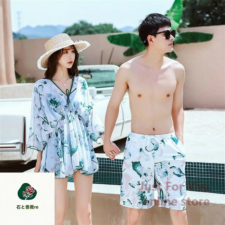 Couple's Swimsuit Set (4 Pieces): Women's Bikini, Men's Swimsuit, Men's Surf Shorts, Cute Swimwear, Beachwear, Swimsuit with Body Shaping, Rash Guard, Pool Swimsuit, Korean Style Swimsuit, Couple's Swimsuit, Overseas Travel, Honeymoon, Celebration Gift, Summer