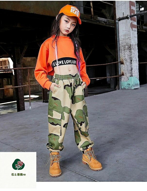 トップス へそ出し服 キッズ ダンス衣装 ガールズ ヒップホップ ファッション キッ...