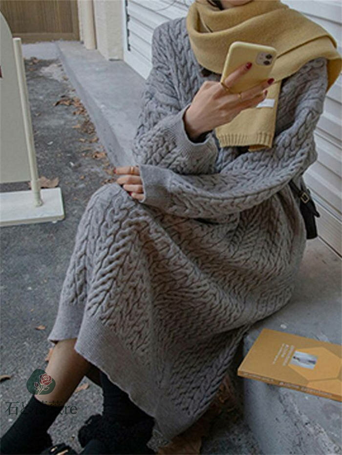 ニット ワンピース レディース 新作 Vネック 無地 長袖 セーターワンピース ニットワンピース ベーシック ロング セーター ワンピ 秋 冬 プルオーバー リブニット レトロ カジュアル おしゃれ オフィス おしゃれ 通勤 OL 着痩せ 大人 30代 40代 50代 ゆったり 送料無料