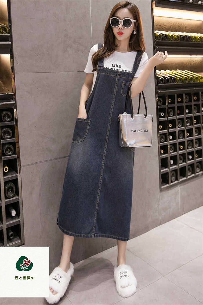 サロペット ワンピース オールインワン デニム ロング ワンピース ジャンパー スカート 春 夏 秋 ジャンパースカート レディース キャミワンピース プルオーバー サロペットワンピース 着・せ カジュアル 体型カバー おしゃれ ゆったり ノースリーブ 重ね着 送料無料