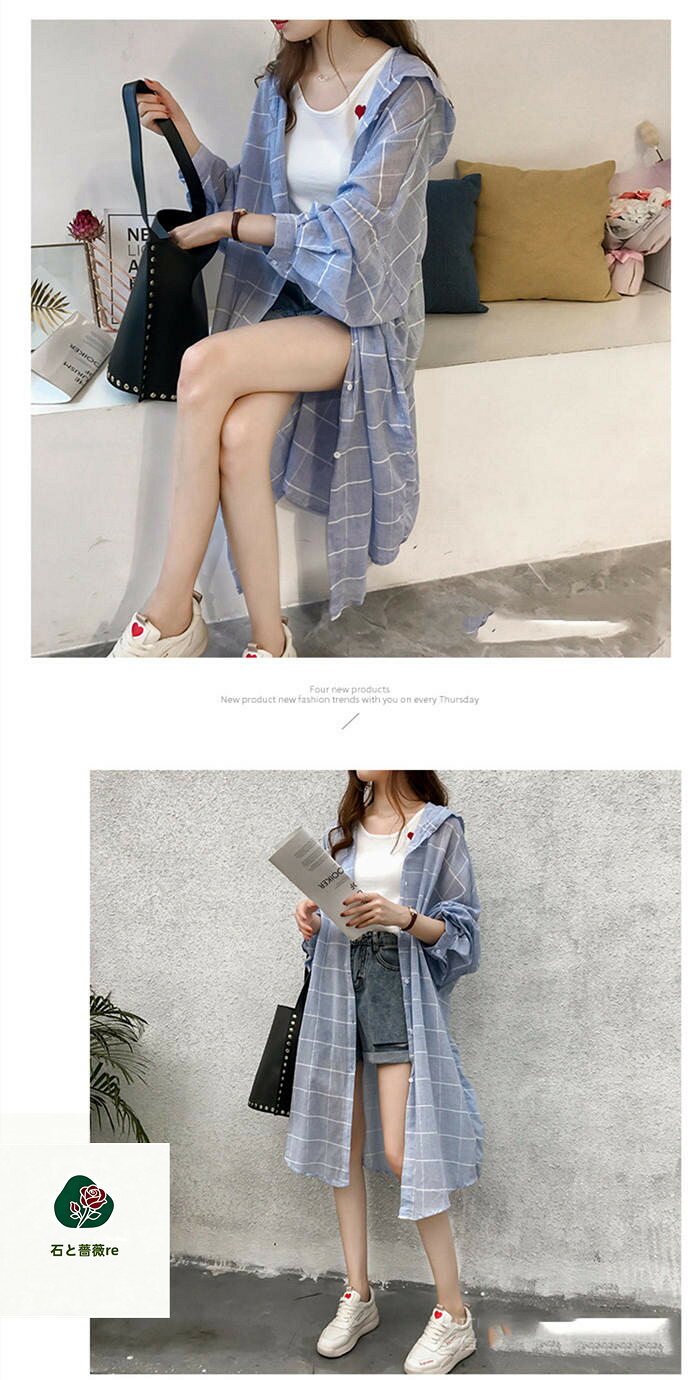 石と薔薇reのUVカット パーカー シャツ ガウン レディース トレンチコート 日焼け止め服 ラッシュガード フード付き 長袖 透け感 ロングカーディガン 薄手 着痩せ 春 夏 夏服 リゾート 長袖 ゆったり ビーチ アウター UVカット ライトアウター 前開き 羽織り 紫外線対策 送料無料｜アングル3
