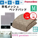 お得なセレクト3点セット セミダブル EFFEプレミアム 羊毛メッシュベッドパッド 抗菌・防臭加工 洗える カラー6色 すべり止めゴム付 送料無料