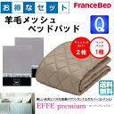 お得なセレクト3点セット クィーン EFFEプレミアム 羊毛メッシュベッドパッド 抗菌・防臭加工 洗える カラー6色 すべり止めゴム付 送料無料