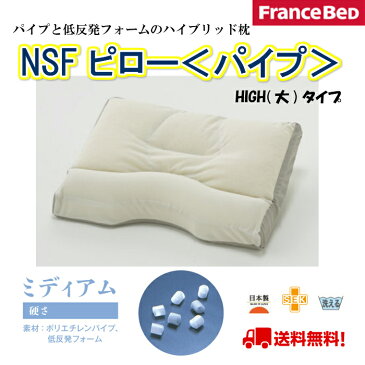 フランスベット　NSFピロー　パイプ　水洗い可能　パイプと低反発フォームのハイブリッド構造 頭・首・肩　ぴったりフィット　放熱性・通気性良い 小さなパイプ　横向き寝にも対応 制菌加工　ミディアム　日本製　ハイタイプ(高め)　大きいサイズ　送料無料