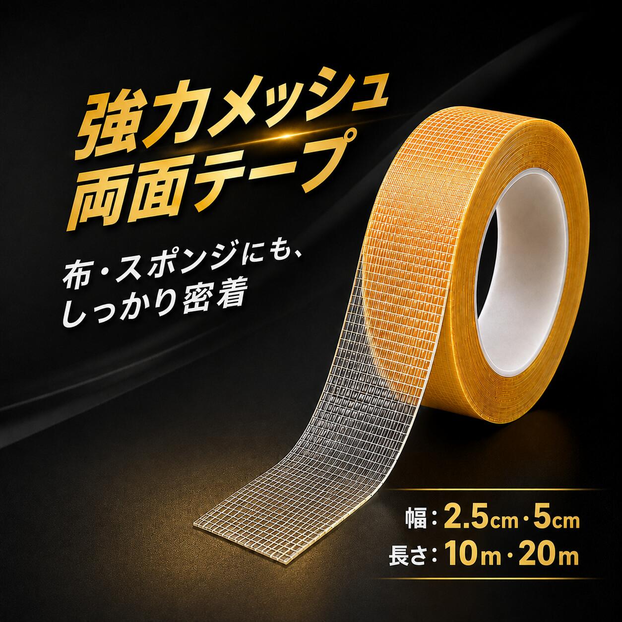 両面テープ 超強力メッシュ ファイバーテープ 超強力 はがせる 吸音材専用接着 防音パネル用 スポンジ対応 布地/カー…