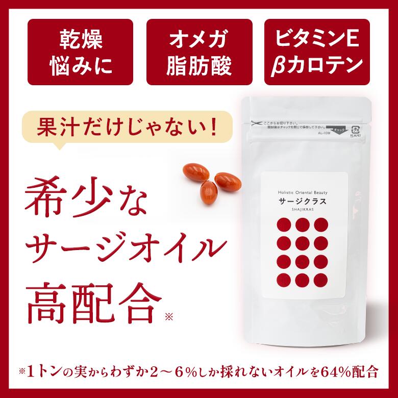 サージクラス サプリ （約1ヶ月分） 送料無料 沙棘 サジー サージ 美容 潤い うるおい ハリ 飲む 乾燥 オイル 天然 無添加 サプリメント インナーケア 女性 国産 更年期 オメガ脂肪酸 ビタミンA ビタミンC ビタミンE βカロテン