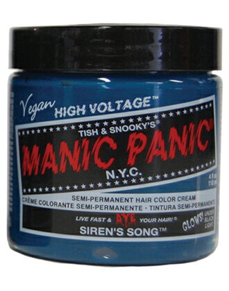 マニックパニックヘアカラー セイレーンズソング 118ml MANIC PANIC アルカリカラーでも、中性カラーでも、マニキュアでもない。 海外ではビタミンカラーと呼ばれている酢とハーブでできたpH3.5の直接染料。 ノンダメージで補色できて、さらに、ツヤ感、手ざわり感がUPする。 一言で言うならば色のつくトリートメントです。 NY30年の歴史をもち、トップサロンのトップカラーリストに愛用され、多くのセレブ、 ハリウッドスター、スーパーモデルに指名されるカラーです。 ギリシャ神話の歌姫にインスピレーション。 数々の船を難破させた危険なマーメイドが、街に出現?! ■使用上のご注意■ 衣服や帽子などへの色移りにご注意ください。 頭皮に異常が生じていないかよく注意して使用してください。 化粧品がお肌に合わないとき即ち次のような場合には、使用を中止してください。 そのまま化粧品類の使用を続けますと、症状を悪化させることがありますので、 皮膚科専門医等にご相談されることをおすすめします。 (1)使用中、赤み・はれ・かゆみ・刺激・色抜け( 白斑等 )や黒ずみ等以上があらわれた場合。 (2)使用したお肌に直射日光があたって上記のような異常があらわれた場合。 傷やはれもの・しっしん等、異常がある部位にはお使いにならないでください。 目や口に入ったときや皮膚についたときは直ぐに洗い流してください。 吸入しないように注意してください。 極端に高温または低温の場所、直射日光の当たる場所、乳幼児の手の届く所には保管しないでください。 ご使用前にパッチテストを行って頂き、お肌に異常が生じていないかよく注意して使用してください。 お肌に合わない場合はご使用をおやめください。 【ご使用上の注意】 ●お肌に合わないときは、ご使用をお止め下さい。 そのままご使用を続けますと、症状を悪化させることがありますので 皮膚科専門医等にご相談されることをお進め致します。 ●傷やはれもの、湿疹等、異常のある部位にはお使いにならないで下さい。 ●乳幼児の手の届かないところに保管して下さい。 ●直射日光の当たる場所、極端に高温や低温になる場所には保管しないで下さい。 ●その他、本商品の取り扱いをよく読んでご使用下さい。 ■複数店舗で在庫共有のため万が一在庫がない場合は、 納期をメールでおしらせします。 ■パッケージ・デザインは予告なく変更となる場合があります。 ■商品は品質改良の為、予告なく仕様を変更する場合がございます。 ■商品がリニューアルした場合はリニューアル後の商品をお届けする場合があります。ゆうパケット及びレターパックプラスでの発送は日時指定、代引き不可となります。 箱潰れ等の商品の保証はございませんのでご了承の上、ご購入下さい。 　メーカー　 　マニックパニック　 &nbsp;区分 &nbsp;化粧品 &nbsp;製造国 &nbsp;　海外　 &nbsp;広告文責 &nbsp;愛らんどびゅーてぃTEL/FAX：078-646-8629