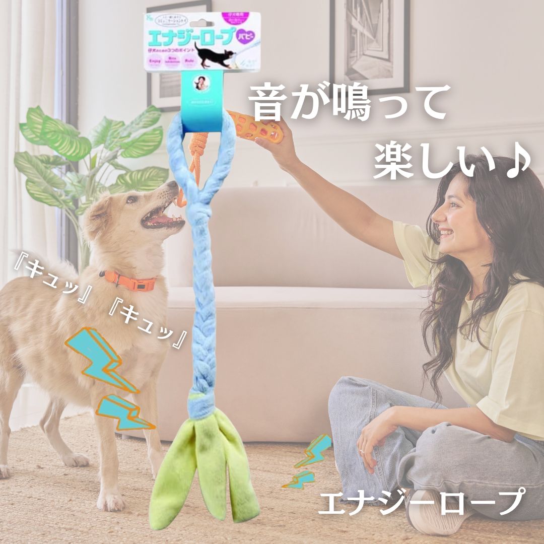 エナジーロープ 犬 ロープ おもちゃ 長い 紐 引っ張り合い 音が鳴る 小型犬 中型犬 頑丈 丈夫【ベビーブルー】