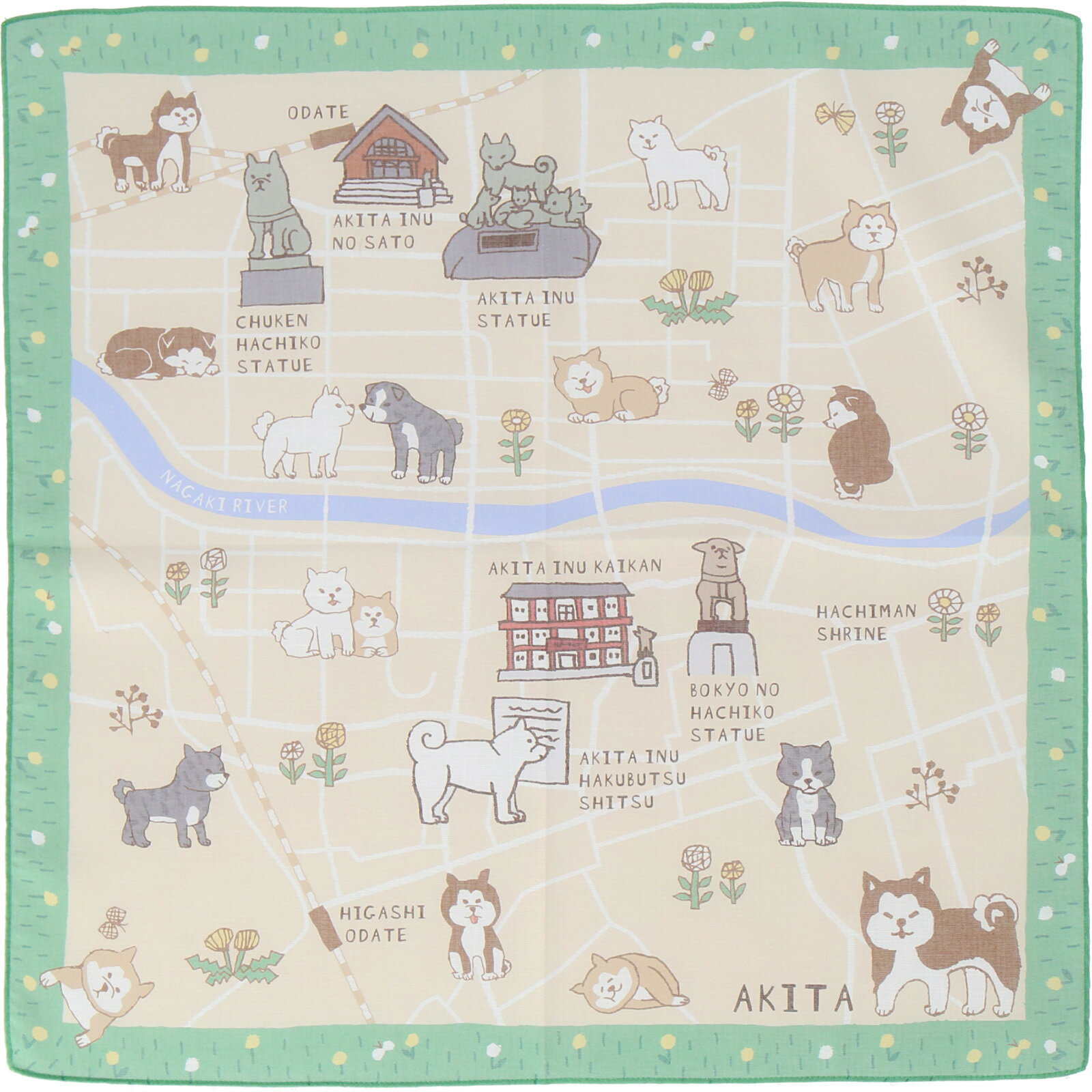 【47Japan Rediscovery(47ジャパン・リディスカバリー)】プリントハンカチ 秋田 秋田犬 ベージュ【犬の日】