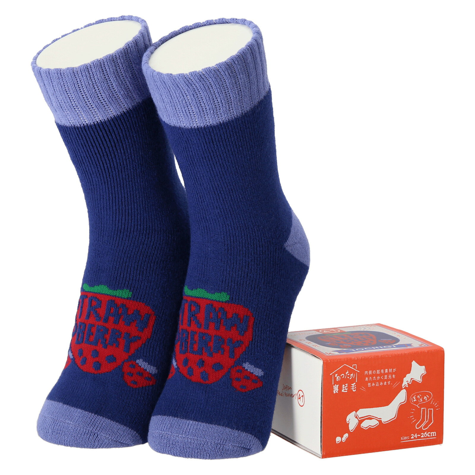 あったか裏起毛ソックス 栃木 いちご ネイビー 【47Japan Rediscovery（47ジャパン・リディスカバリー）】【あったか靴下 冷えとり 靴下 あったかソックス ぽかぽか あったかグッズ 足 暖かい ルームソックス 厚手 保温 冬 防寒 冷え取り 足元 冷え対策 24cm~26cm】