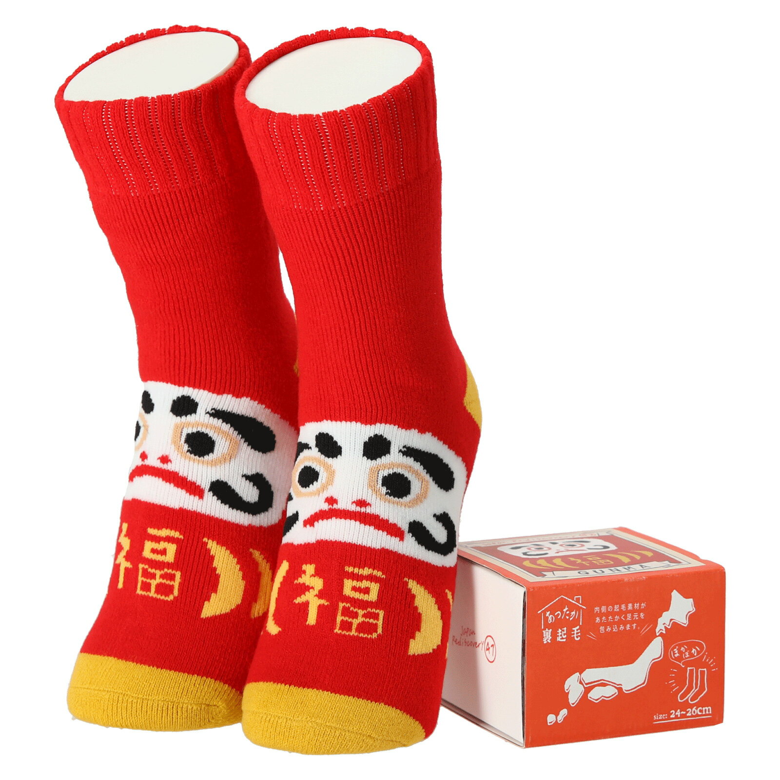 あったか裏起毛ソックス 群馬 だるま レッド 【47Japan Rediscovery（47ジャパン・リディスカバリー）】【あったか靴下 冷えとり 靴下 あったかソックス ぽかぽか あったかグッズ 足 暖かい ルームソックス 厚手 保温 冬 防寒 冷え取り 足元 冷え対策 24cm~26cm】