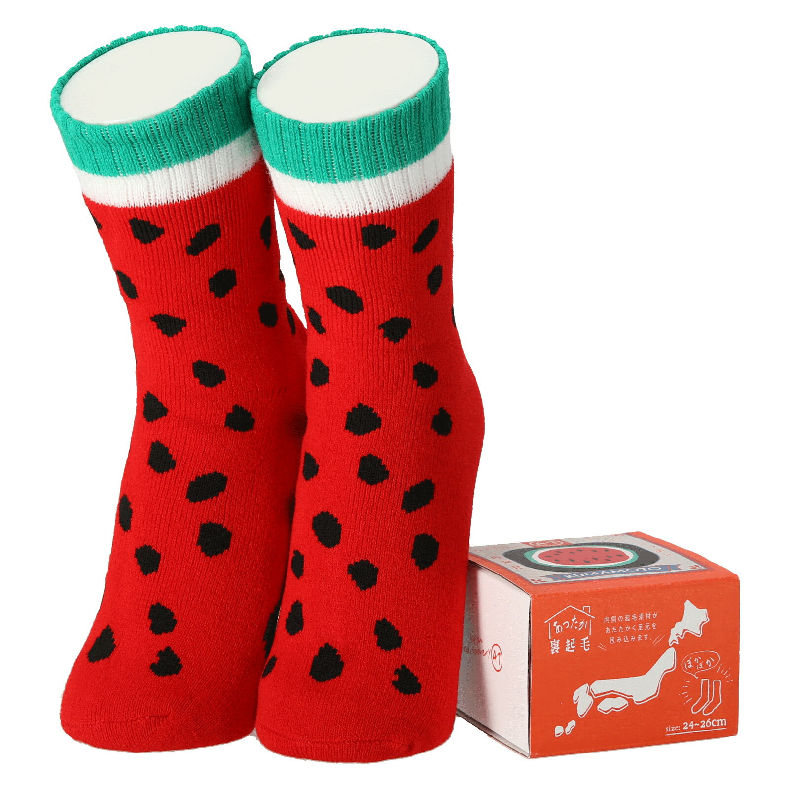 あったか裏起毛ソックス 熊本 スイカ レッド 【47Japan Rediscovery（47ジャパン・リディスカバリー）..