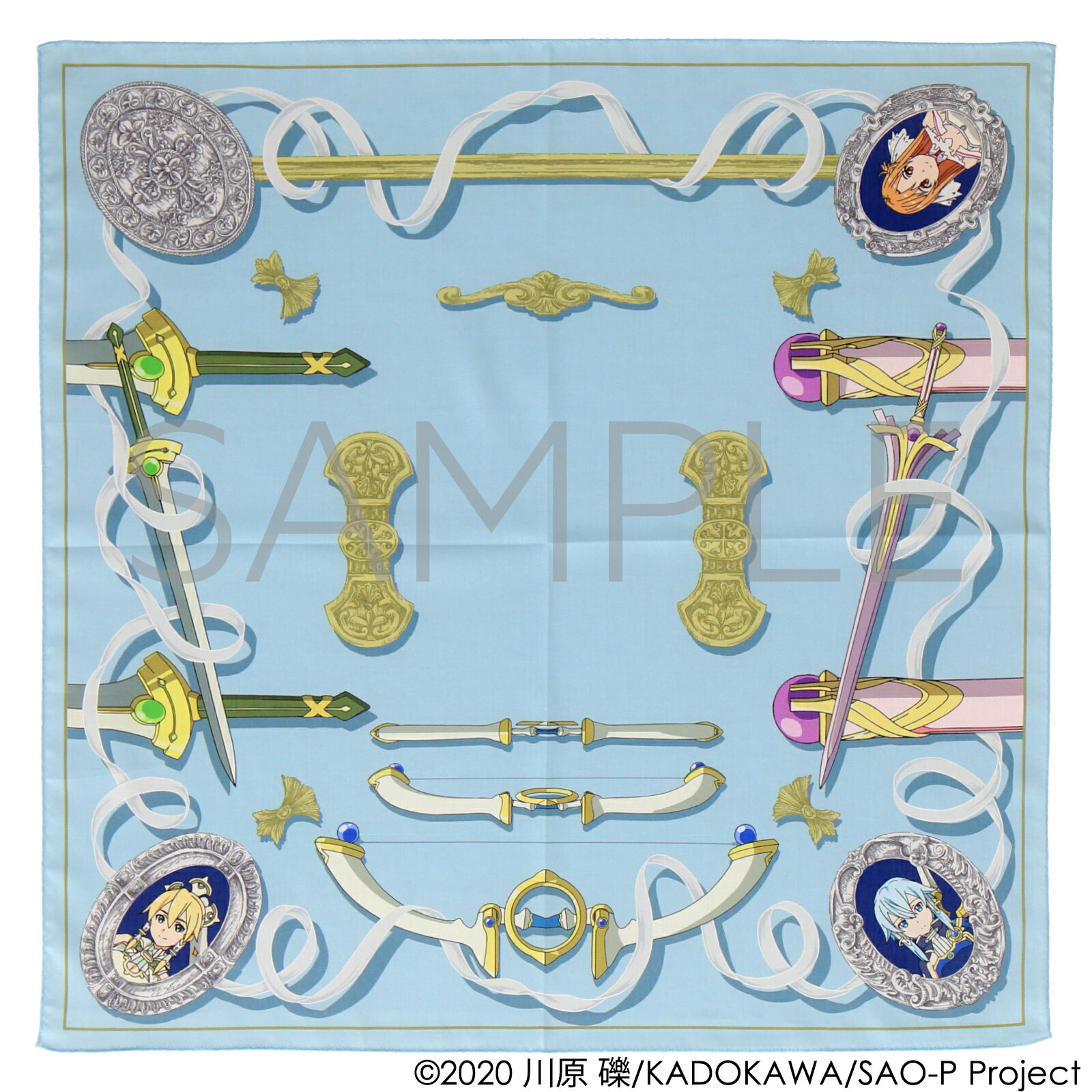【 ソードアート・オンライン 】 プリントハンカチ 日本製 58cm×58cm サックス