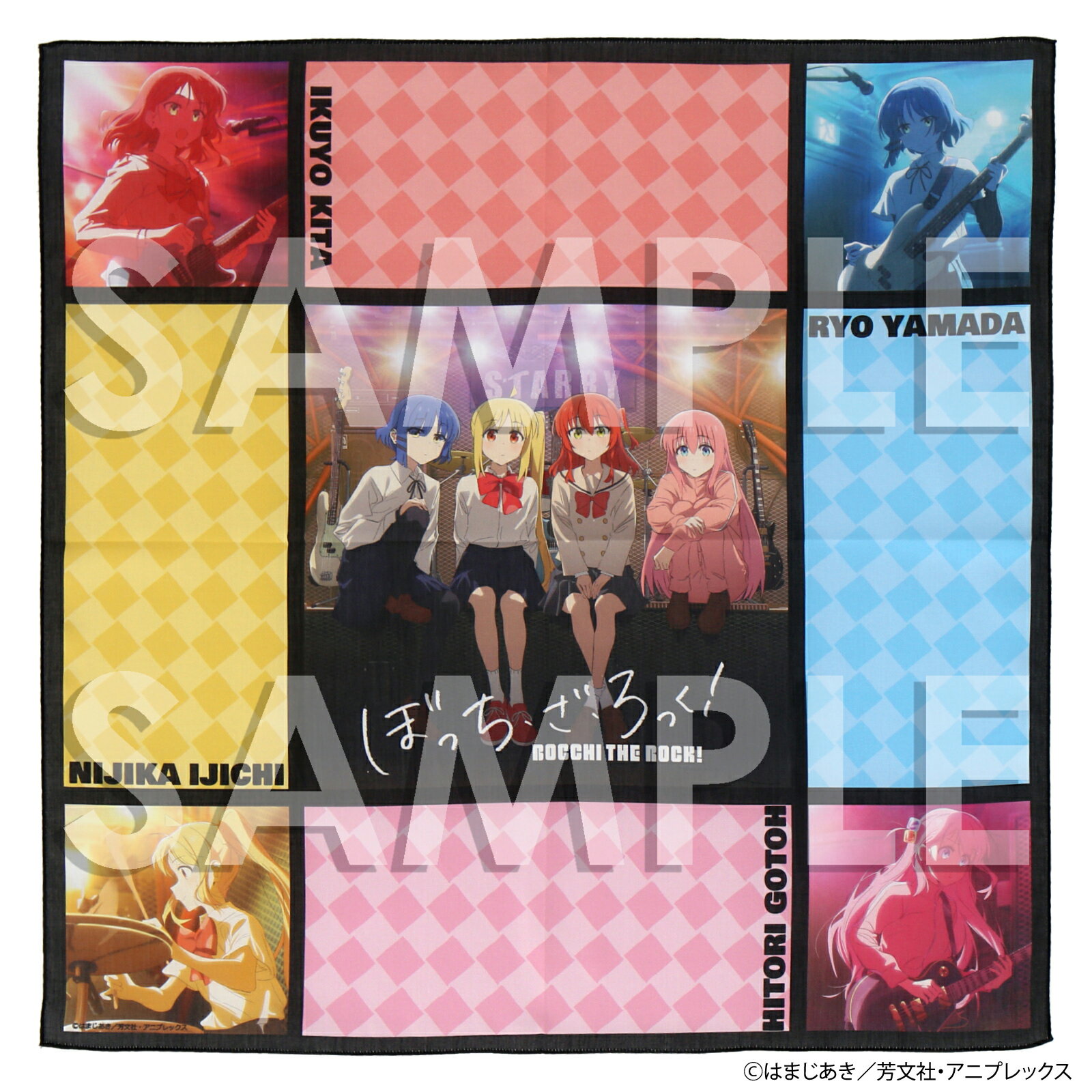 【アニメ「ぼっち・ざ・ろっく！」】 プリントハンカチ 日本製 58cm×58cm ブラック