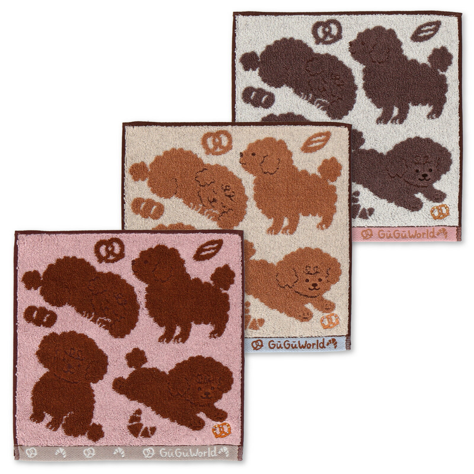 【グーグーワールド 】 タオルハンカチ 25cm×25cm トイプードルとパン【2025SS】【 ミニタオル ギフト ..