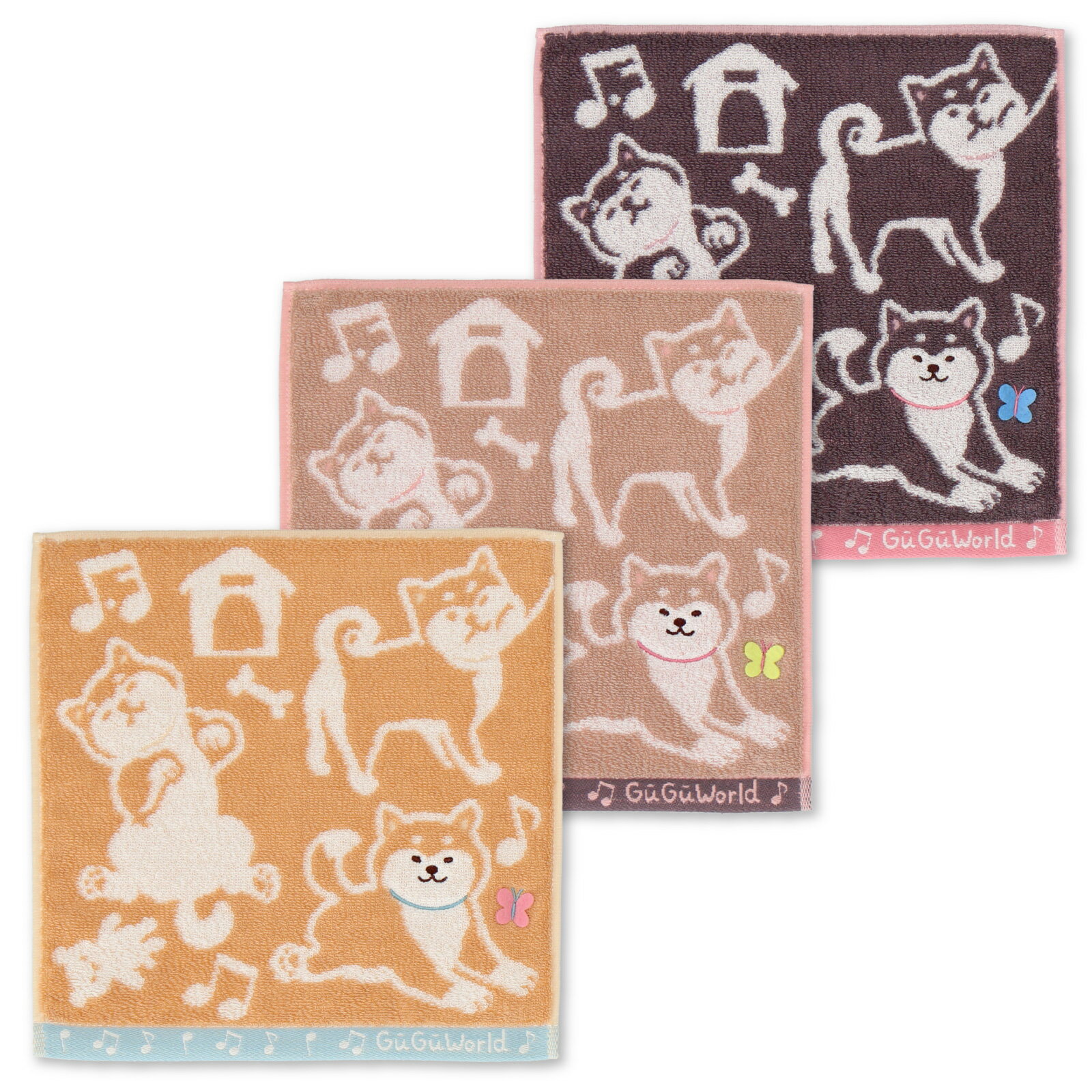 楽天INTERMODE KAWABE 楽天市場店【グーグーワールド 】 タオルハンカチ 25cm×25cm 柴犬の日常【2025AW】【 マメシバ 豆柴 日本犬 へそてん お散歩 肉球 ミニタオル ギフト プチギフト 引越 挨拶 内祝 お礼 お返し オフ会 】