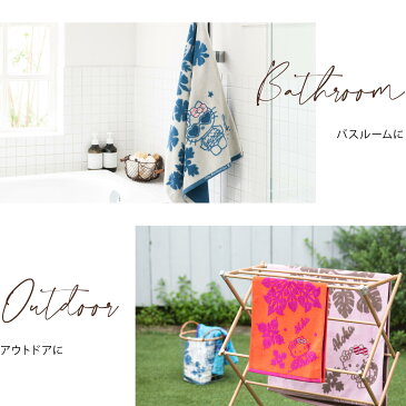 【 キャシーマム × ハローキティ 】 バスタオル ハワイアンキルト柄 トロピカルキティシリーズ アンセリウム オレンジ
