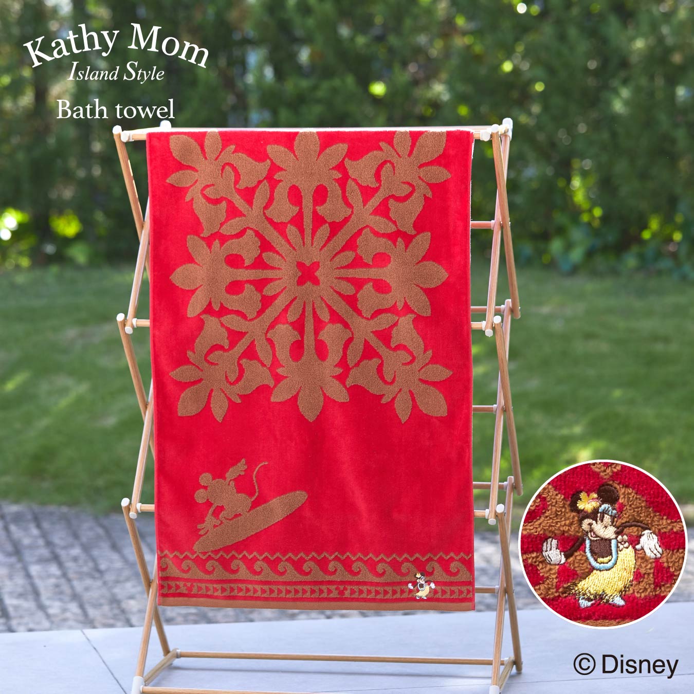 [SUMMER SALE30%OFF]【 キャシーマム ディズニー 】 バスタオル 60cm×120cm ミニー ハワイアンキルト柄 エンゼルストランペット レッドのサムネイル