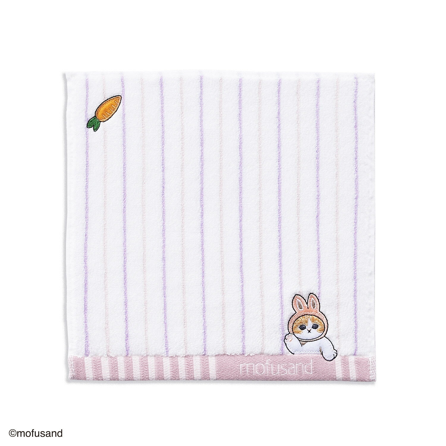 『mofusand』 タオルハンカチ 25cm×25cm ストライプ パープル