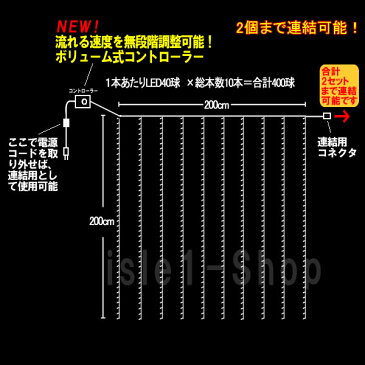 新LED400球 流れるナイアガライルミネーション (青白ミックス) ブルー＆ホワイト カーテンライト クリスマスイルミネーション 電飾 クリスマスライト いるみねーしょん